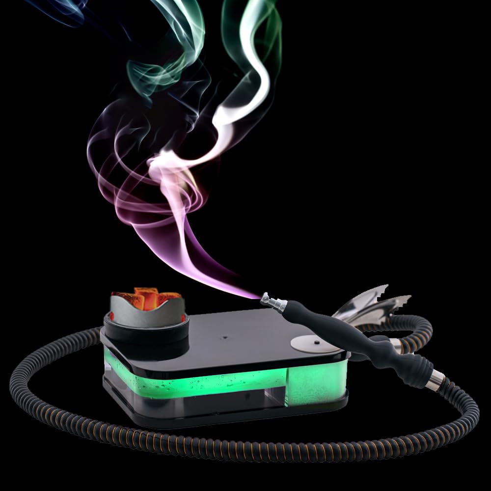 Juego de cachimba de viaje portátil de acrílico con cuenco de cachimba de silicona, manguera de cachimba de seda, pinzas de carbón, juego de cachimba con luz LED remota y bolsa de almacenamiento