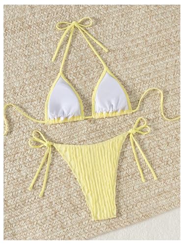 Women's 2 Piece High Cut String Bikini Set Tie Side Wireless Halter Swimsuits Beach Swimwear2