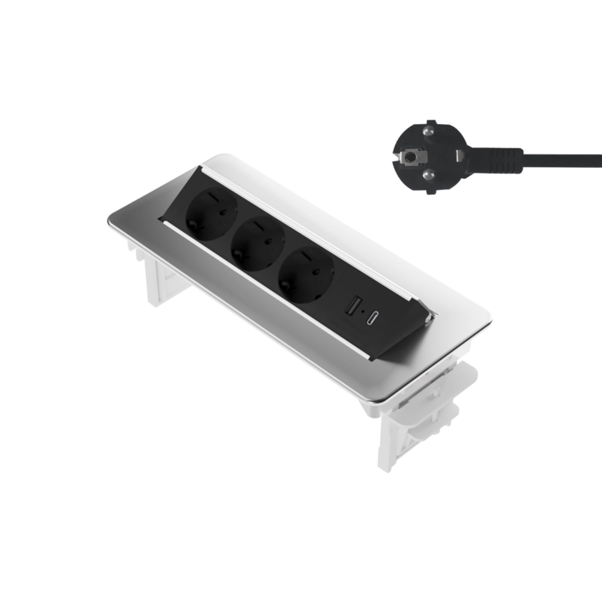 Kalb | 3 prese multiple Flipup Voltaris con USB A/C, 230 VAC 16 A, pannello di collegamento da tavolo per mobili, presa da incasso con porte USB, presa multipla a scomparsa, con contatto di protezione