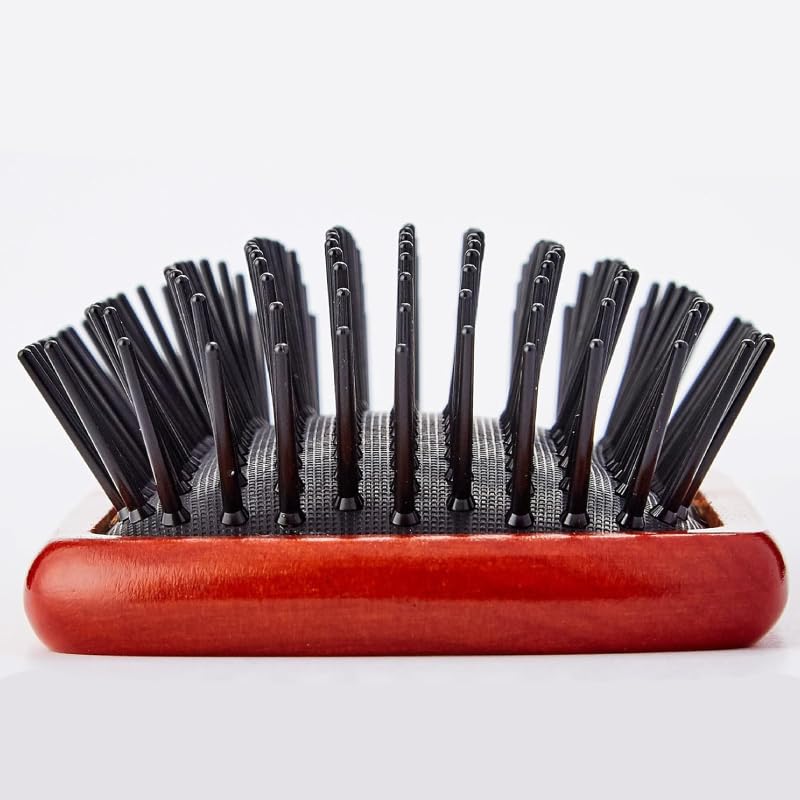 Cepillo de Pelo de Madera con Púas de Plástico Redondeadas Antitirones, Antiestático, Ideal para Desenredar, Masajear Cuero Cabelludo y Cuidar Cabello Liso, Rizado o Fino, 21,5 cm