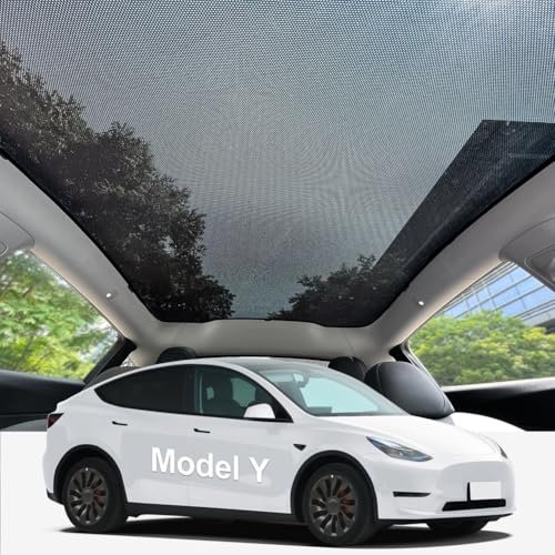 Image of Tesla Model Y Sunshade for Glass Roof 2020-2024,UV Blocking Roof Sunshade Heat Insulation,Foldable Mesh Skylight Shade Easy Install with Storage Bag,Tesla Model Y Accessories