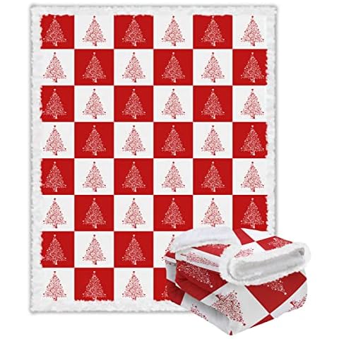 Red Plaid Christmas Tree Throw Blanket,Sherpa Fleece Weighted Holiday Blankets and Throws,Cozy Wool Warm Soft Blanket for Couch Bed Outdoor Camping Car, for Women Man Cover