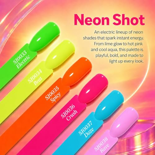 Image of AzureBeauty 6 Colors 15ml HEMA Free Neon Purera Gel Nail Polish Set, Same Color Bottles Soak Off UV LED Gel Polish Kit DIY at Home Manicure Salon Gifts, Summer Green Yellow Orange Hot Pink Blue Purple