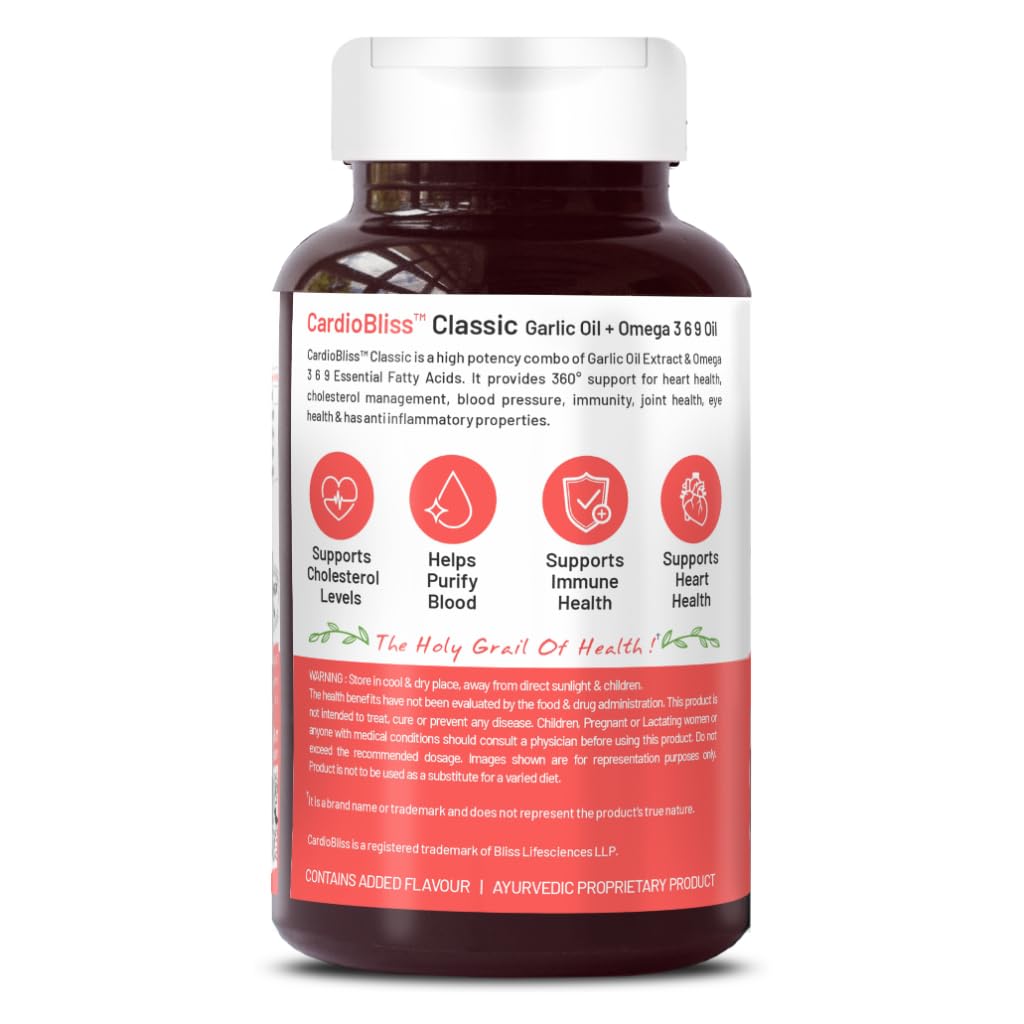 Bliss Welness Organic Garlic Oil + Omega 3 6 9 | Cholesterol & Lipid Profile Management Immunity Boost Heart Health Antioxidant | Cold Pressed Health Supplement - 60 Softgel Capsules 1