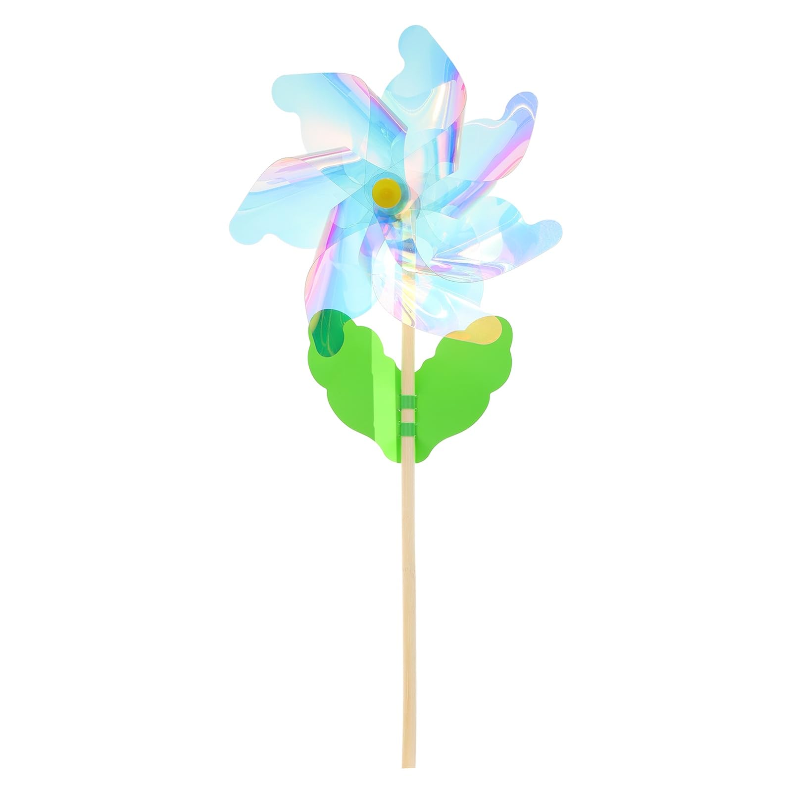 sourcing map Pinwheels 12.6" Wind Spinner Reflective Pinwheels 7 Leaves Wooden Windmill with Wooden Sticks for Garden Yard Patio Lawn Outdoor Party Favors Gifts, Colorful