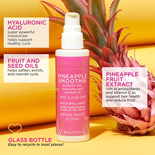 Pacifica Beauty | Pineapple Curls Smoothie Glossy Oil + Pineapple Curls Curl Defining Cream | Smooths Frizz + Flyaways | Hyaluronic Acid | For Curly + Coily Hair | Vegan + Cruelty Free #TOP1