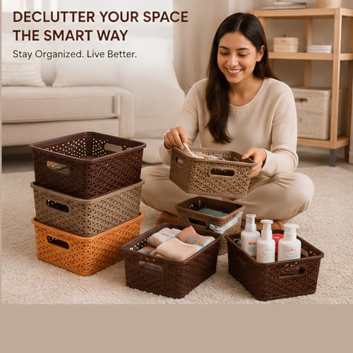 Image of Storage Box and Organiser with Lid (Pack of 3) | Plastic Storage Basket for Kitchen, Clothes & Home Essentials | Multipurpose Storage Organizer Containers | Storage Box Set (25 x 20 x 11 cm)