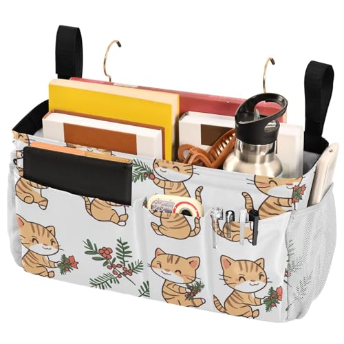 FRODOTGV Organizador de mesita de noche con diseño de gatos Toyger de Navidad, color blanco, para revistas, tabletas, teléfonos, personalizados, color chocolate