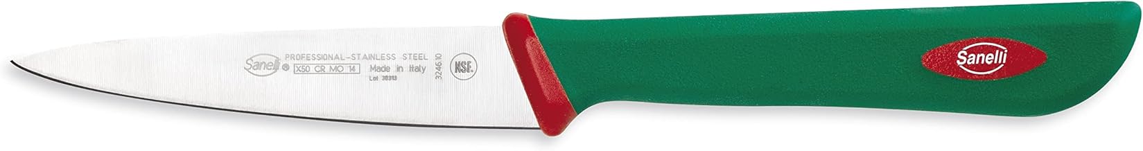 Sanelli Premana Professional Coltello Spelucchino, Acciaio Inossidabile, Verde/Rosso, 10 cm