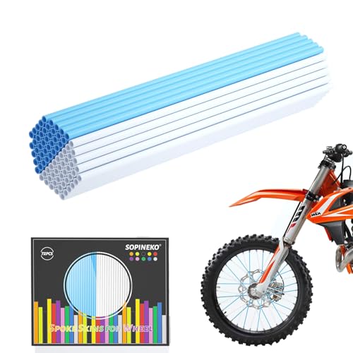 Image of 72Pcs Spoke Skins Covers Spoke Wraps Wheel Decoration for Motorcycle Bicycle Dirt Bike Wheelchair(Sky Blue & White)