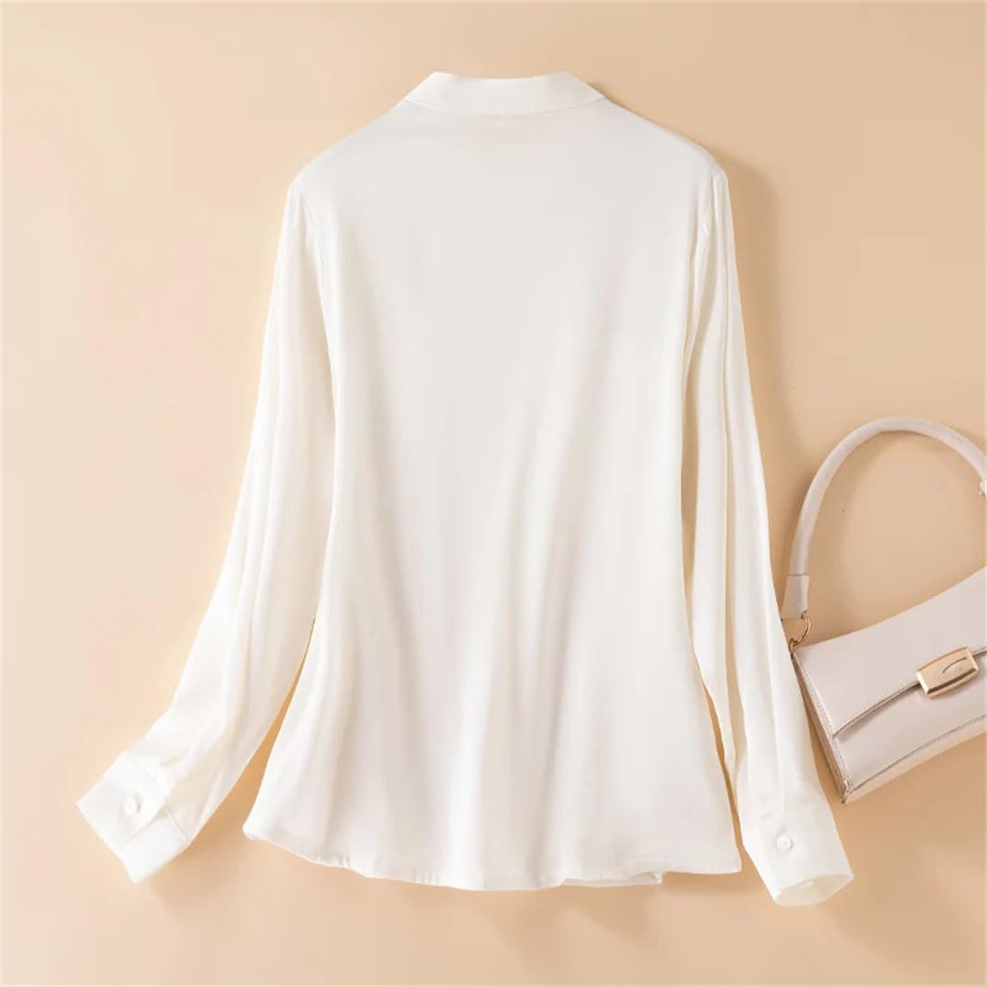 Stile delle donne Temperamento Piccolo Stand Neck Camicia di seta Manica Lunga Design Pocket Seta Loose Top