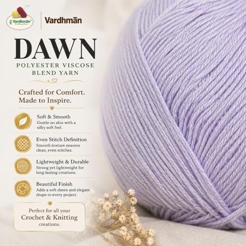 Image of Vardhman Dawn Polyester Viscose Yarn - Soft Yarn for Knitting, Crochet & DIY Craft Projects | Ideal for Garments, Toys, Accessories & Home Decor | Pack-1 Ball, 100g Each DAL008