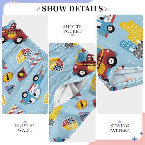 ZZXXB Cartoon Police Car Boys Long Pants Soft Trousers Elastic Waist Kids Lounge Bottoms with Pockets S-XL4