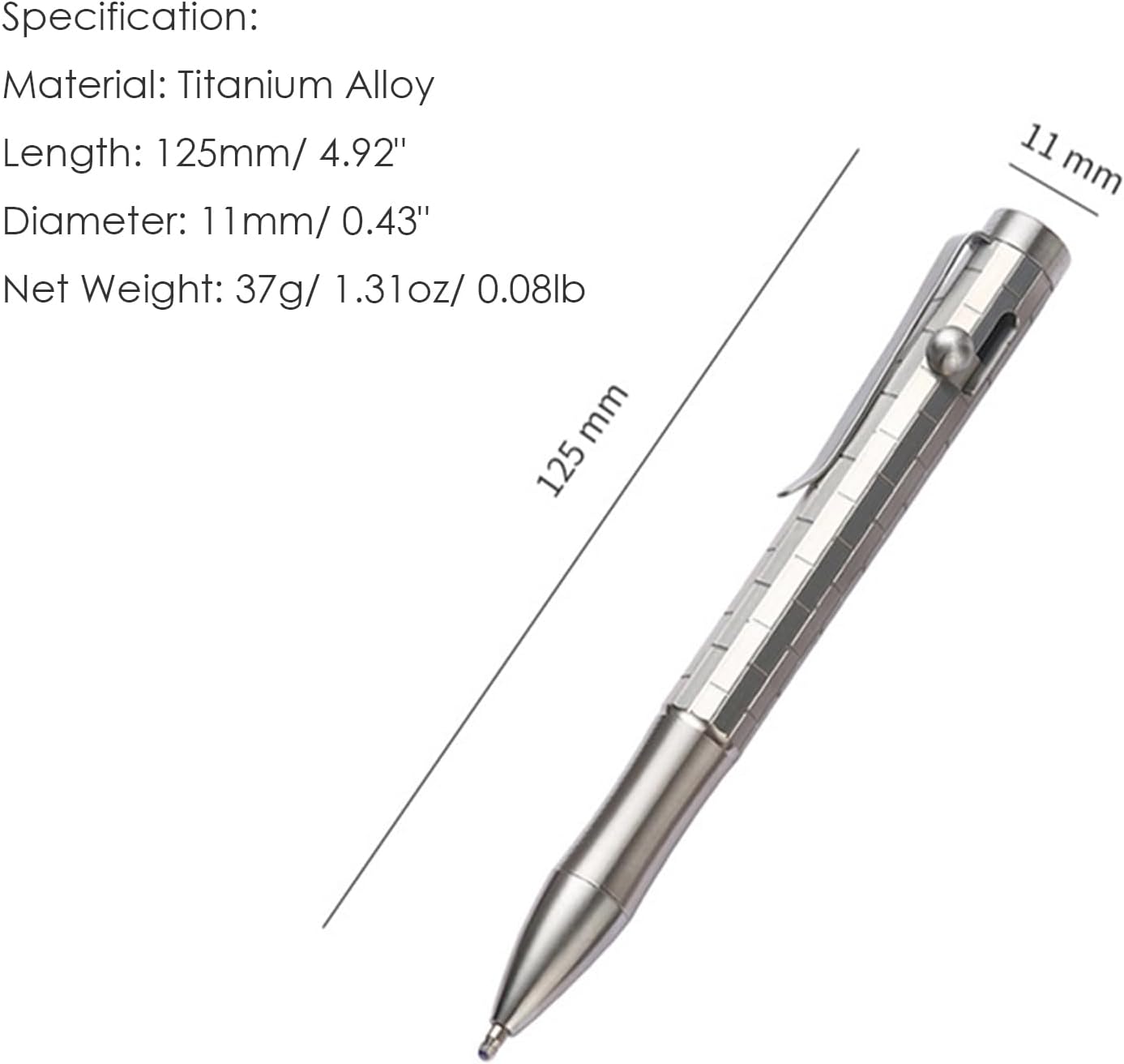 Hamans Titanium Bolt Action Pen 4.92" with Pocket Clip Refillable Ballpoint Pen Compatible with Standard Parker Refill
