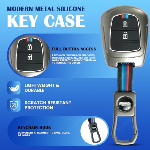 Image of Metal Silicon Car Key Cover Compatible with i10 Grand,Eon | New Santro | Metal & Silicon Protection Special Feature Visible in Low-Light Conditions, Brown