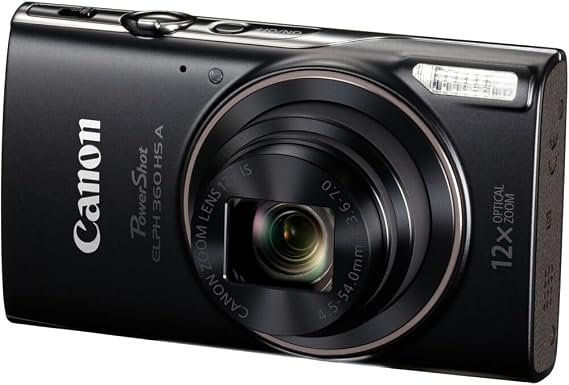 Canon PowerShot ELPH 360 HS A Digital Camera Bundle (Black) + Sandisk 128GB Extreme Micro SD Card & Photo/Video Editing Software Package (8 Items)