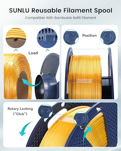 Image of SUNLU Silk PLA+ Filament 1.75mm, Chrome Like Gloss Finish, Smooth Silk Texture, Upgraded Formula for Stable Printing, 1kg(2.2lbs) PLA Plus 3D Printer Filament, Gold