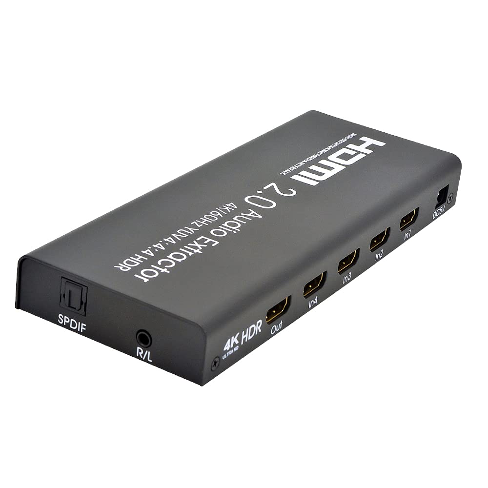 Extractor de Audio Digital 4K 60HZ HDMI 3,5 mm SPDIF Compatible con HDMI 2.0, YUV 4:4, 3D, HDCP 2.2, EDID, 600 MHz/18 Gbps, HD 1080P 4 en 1 Salida