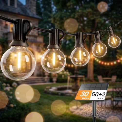 Solar G40 Festoon Lights 100FT,Shatterproof,IP44