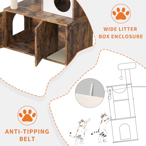 Árbol moderno para gatos con área oculta para caja sanitaria miniatura 3