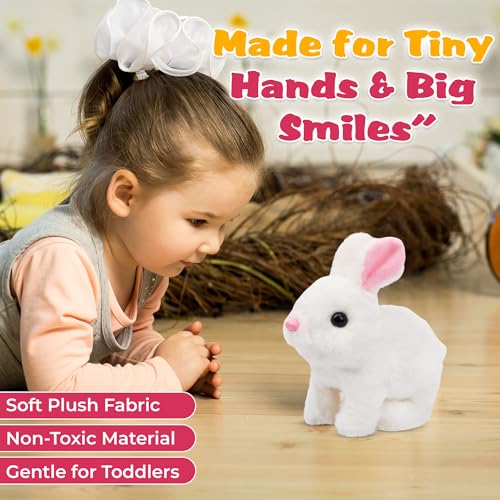 Image of 2 Pcs Walking Talking Bunny Toy with Sound & Realistic Movement, Battery Operated Jumping Rabbit Animal and Twitch Nose | Soft Toy for Kids & Toddlers (Included 4-Battery's)