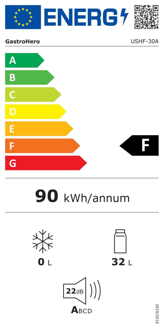 GastroHero Minibar ECO 32 Hotel Minikühlschrank 32 Liter Getränkekühlschrank leiser Hotelkühlschrank LED Innenbeleuchtung thermoelektrische Kühlung +5 bis +8 °C Schwarz