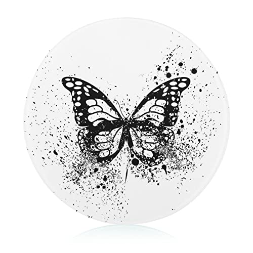 Planche à découper verre papillon noir plateau décoratif de table 20 cm