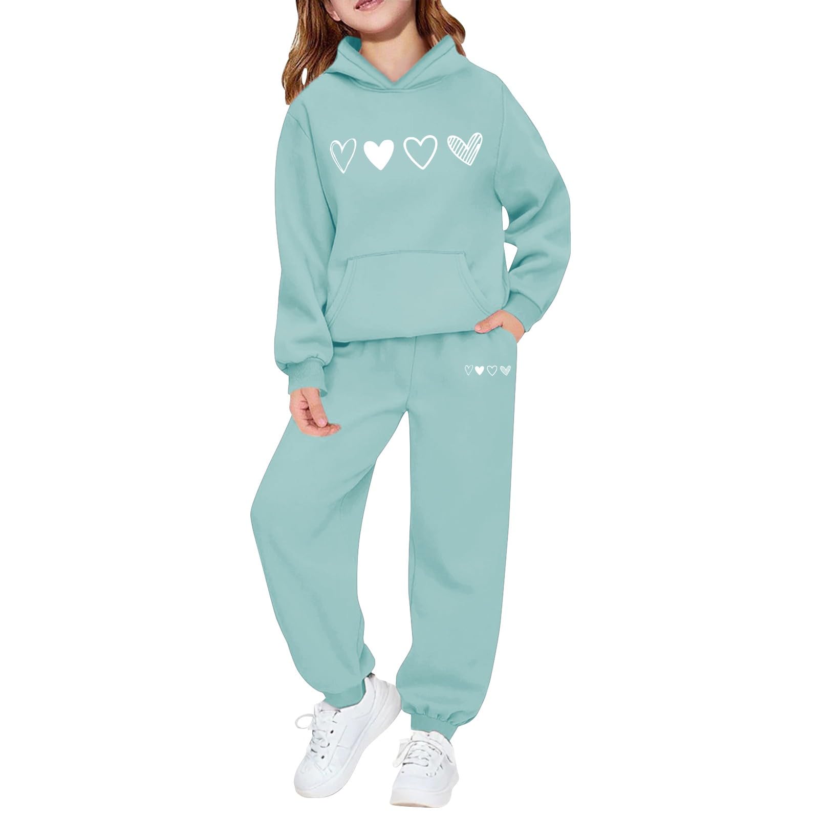 Conjunto deportivo con capucha para niñas, diseño de corazón, azul, 9-10 años