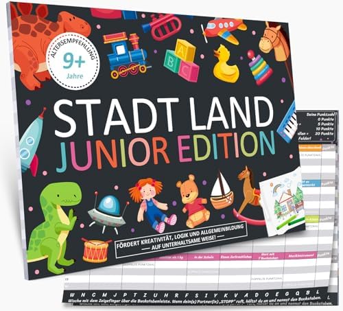 Stadt Land Junior Edition Spiel 2026, Geschenke für Mädchen Junge Teenager | Kartenspiel Partyspiel, Lustige Denkriesen Spiele, Familienspiele Funny Games für Weihnachten Geburtsta