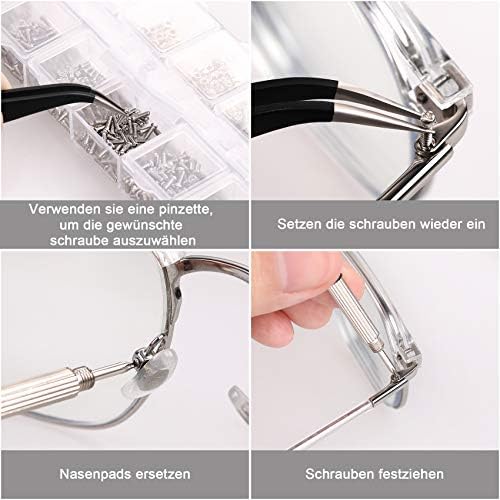 Vastar Glasses Repair Kit, with 1100 Pieces Glasses Screws, 9 in 1 Magnetic Eyeglass Glasses Screwdriver Set, Nose Pads, Tweezers, Glasses Cloth and Bag, for Glasses, Sunglasses and Watches Repair