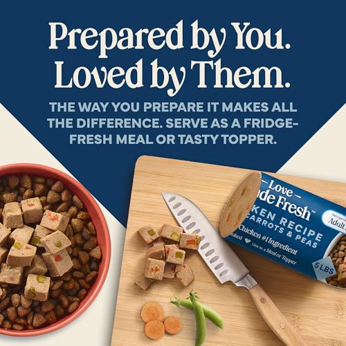 Image of Blue Buffalo Love Made Fresh Natural Adult Dog Food, Refrigerated, Chicken with Carrots and Peas, Fresh Dog Food, Ready-to-Serve, 5-lb Roll