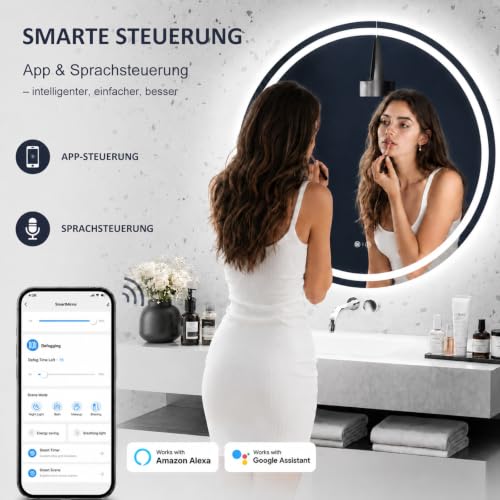 Miroir LED rond 60cm connecté intelligent avec éclairage variable et antibuée - 3