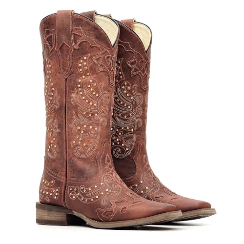 Bota Texana Feminina Vimar Boots com Cano Alto Palmilha com Gel Bordado Fóssil Castanho (CASTANHO, BR, Adulto, Numérico, 36)
