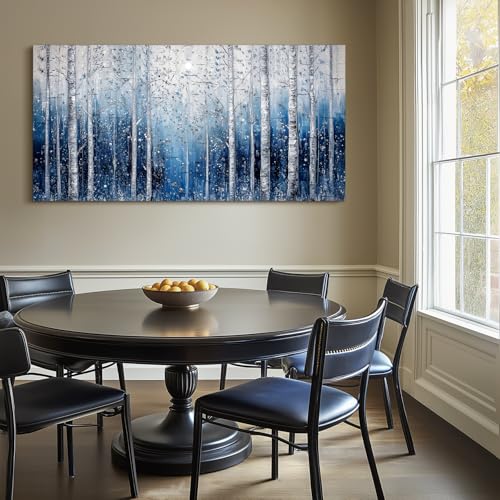 SERIMINO Birch Forest Wall Art, Nature Tree Extra Large Artwork, Spiritual Landscape Canvas Painting, Blue and White Aesthetic Pictures Wall Decor Living Room Bedroom Office Art Prints 30"X60"