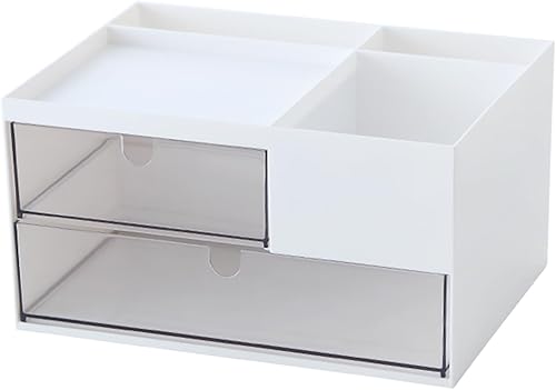Miniatura 7 de Organizador de maquillaje con 2 cajones, organizador de escritorio, 4 compartimentos, caja de almacenamiento de cosméticos para esmalte de uñas,