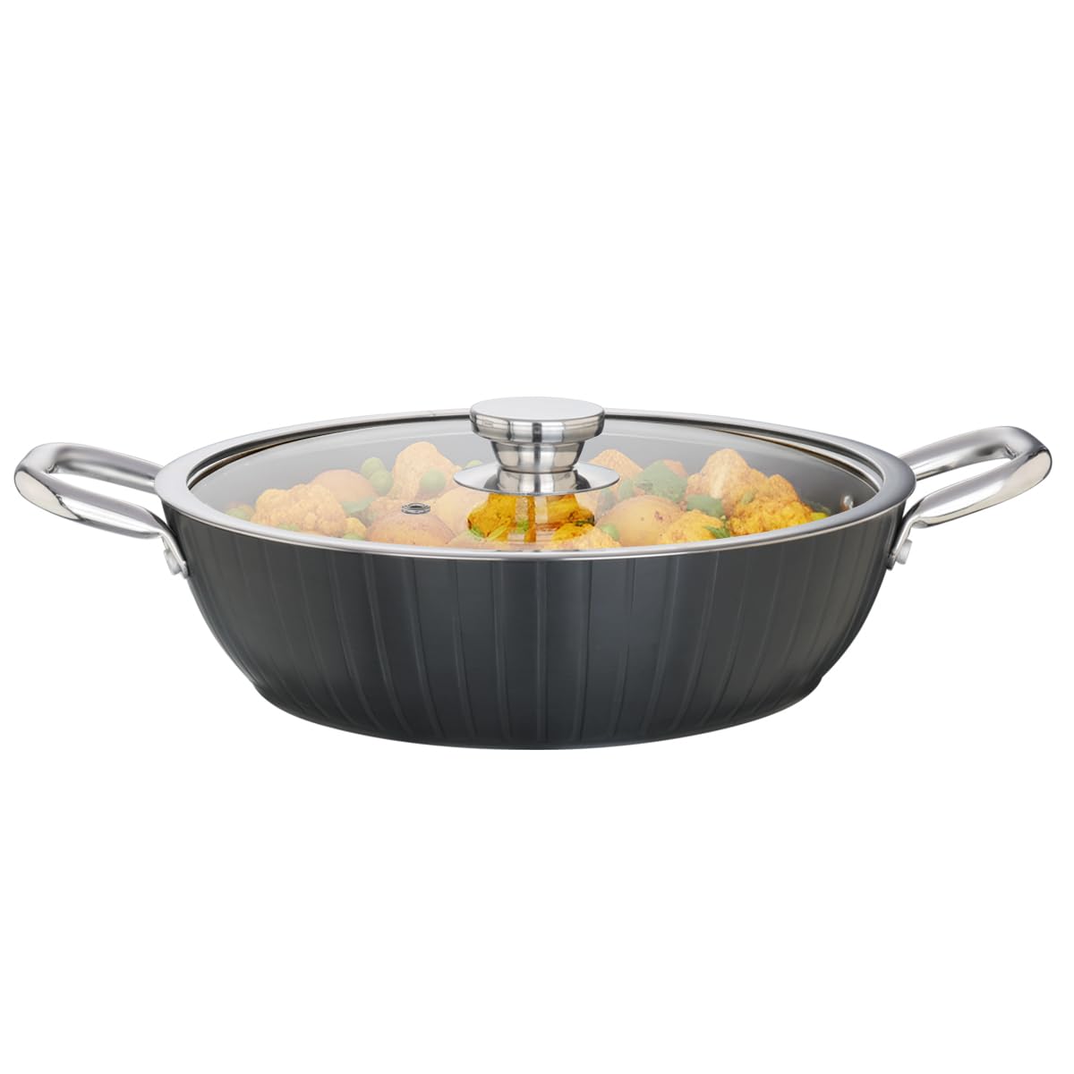Prestige Durastone Hard Anodised 6 Layer Non-Stick Kadai with Glass Lid, (28 cm, 3.8 Litre) (Black)-picture-12