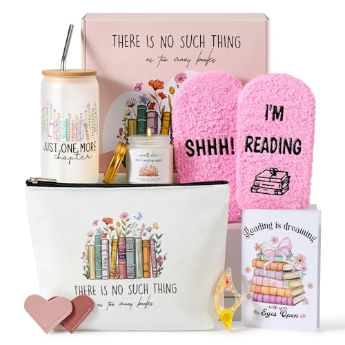 JORA Bookish Gifts for Readers: 9PCS Book Lover Gifts for Women Book Club Themed Gift Ideas Bookish Merch Reading Accessories for Reading Lover Bookworm Librarian Reader Pink
