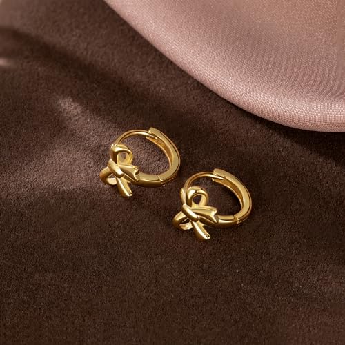Image of Reffeer Solid 925 Sterling Silver Small Bow Hoop Earrings Huggie for Women Teens Bowknot Huggie Earrings