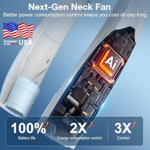 Image of Hionly Neck Fan, 6 Speeds Adjustable Portable Personal Fan Rechargeable, 6000 mAh Battery Faster Cooling Wearable Fan, Ultra Quiet for Home, Office, Travel, Outdoor