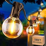 KNONEW 196Ft Outdoor String Lights LED, Patio Globe String Lights with 2700K Warm White 60 Shatterpr