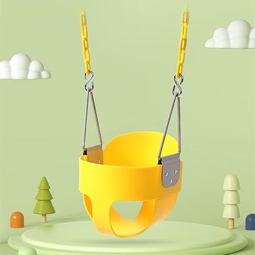 Miniatura 8 de Asiento de columpio de respaldo alto para niños pequeños con cadenas de columpio recubiertas y ganchos a presión, totalmente ensamblado Azul