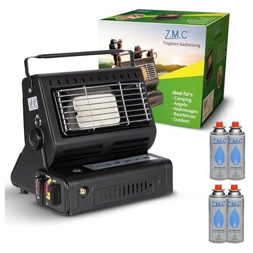 Z. M. C 2-en-1 Portátil Calefacción Y Cocina Con LPG Conexión + 4 Cartuchos de Gas 227g, Camping Calefacción 1,3 Kw, Móvil Calentador para Exterior Con Encendido Piezoeléctrico