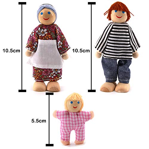 Lifreer Puppenhäuser 1 Packung Puppenhaus aus Holz Puppenhaus Möbelsets von 7 Personen Puppenhauszubehör für Puppenhaus Kinder Kinderspielzeug, Haus Familienmöbel Miniatur – Bild 4