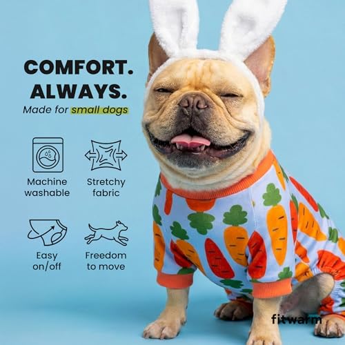 Image of Fitwarm Carrot Dog Flecce Pajamas, Funny Easter Outfit for Small Dogs Boy Girl, Cute Pet Clothes, Blue, Orange, Red, Green, Small