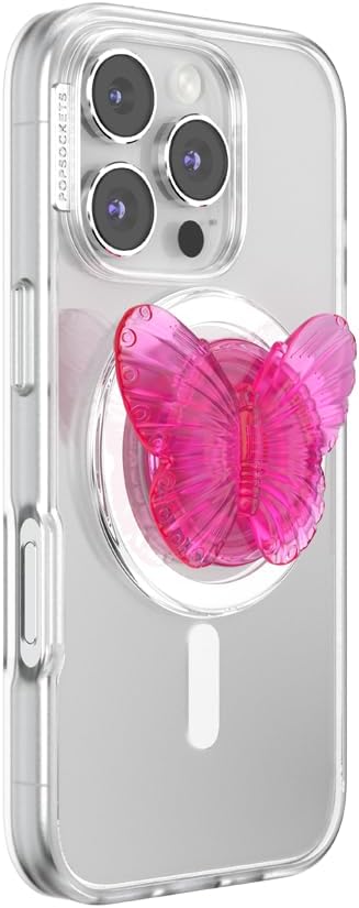 PopSockets Phone Grip for MagSafe, Magnetic Holder, Phone Stand, Butterfly - Molded Butterfly Magenta