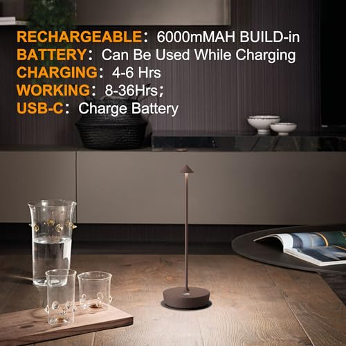 SAKRINGT Cordless Table Lamps Rechargeable, 6000mAh Battery Operated Waterproof Stepless Dimming Modern Portable LED Table Light for Restaurant Dining Patio Outdoor
