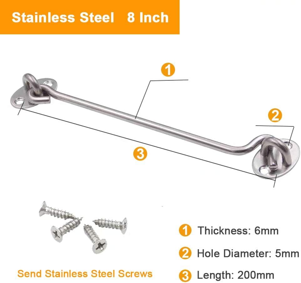 Mgoodoo 200mm Eye Latch Gate Hook,Window Brace Gate Door Catch with Screws,Cabin Hook Door Latch Lock for Window Garage Garden Door Heavy Duty Gate Sliding Door-1PC 8Inch - Image 2