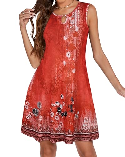 Image of Summer Dresses for Women 2026 Casual Sleeveless Sundress Floral Loose Fit Beach Cover Up with Pocket