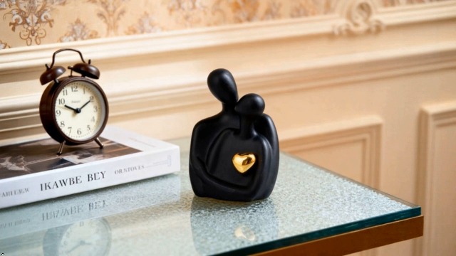 Estatua pareja abrazándose 4.29 pulg. resina negro miniatura 7