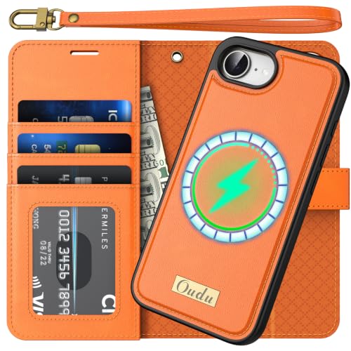 Étui en cuir véritable pour iPhone 17e housse élégante amovible et magnétique orange
